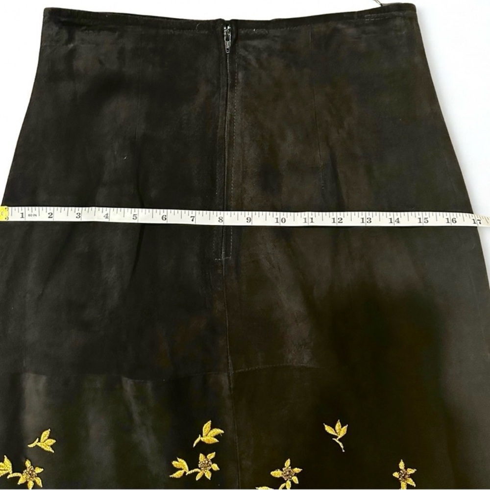 Vtg Black Suede Embroidered Skirt Suit Set Gold Floral Beaded 10 Gothic Romantic - Picture 12 of 13